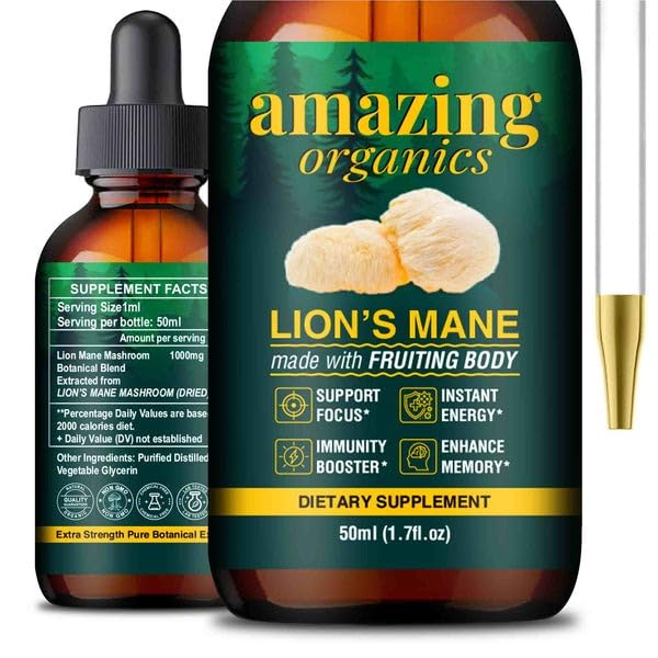 Lion's Mane Mushroom Drops - Natural Brain & Focus Boost, Easy-to-Use Extract, Vegan"