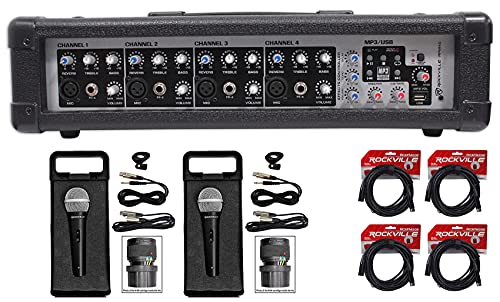Rockville RPM45 2400w Powered 4-Channel Mixer Pro Mixing Amplifier, FX, Phantom