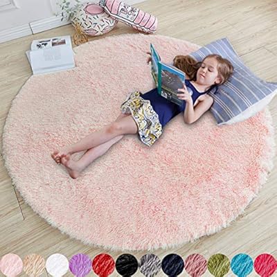 Pink Round Rug for Girls Bedroom,Fluffy Circle Rug 4'X4' for Kids Room,Furry Carpet for Teen Girls Room,Shaggy Circular Rug for Nursery Room,Fuzzy Plush Rug for Dorm,Cute Room Decor for Baby