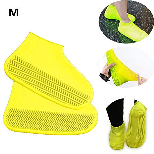 ALLOMN Chaussures Couvrantes, Chaussures Imperméables en Silicone Couvrent Réutilisables Bottes de Pluie Lavables Antidérapantes élastiques Chaussures cas Unisexe Résistant à L'usure (M, Jaune)