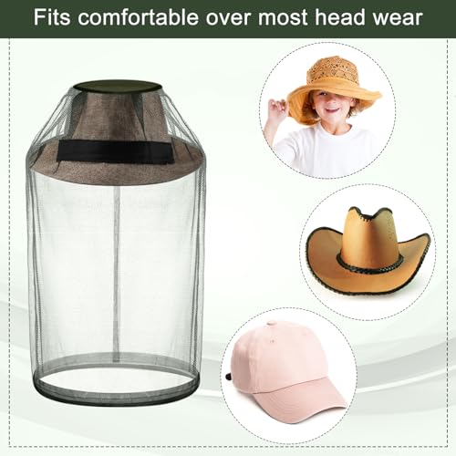 Image of Funtery 12 Pcs Mosquito Net Hat Face Netting Head Mesh Face Fly Netting Hood Protecting Sun and Fishing Hat Net for Men Women(Army Green)
