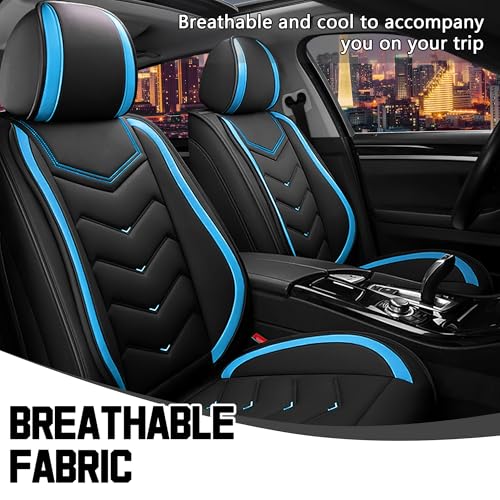 Image of CTDS Car Seat Covers for VW Tiguan 2009-2026, Stylish Sport Seat Cover, Premium Nappa Leather Car Seat Cover. Automobile Seat Covers Sets.(Standard 2 Seats /Black Blue)