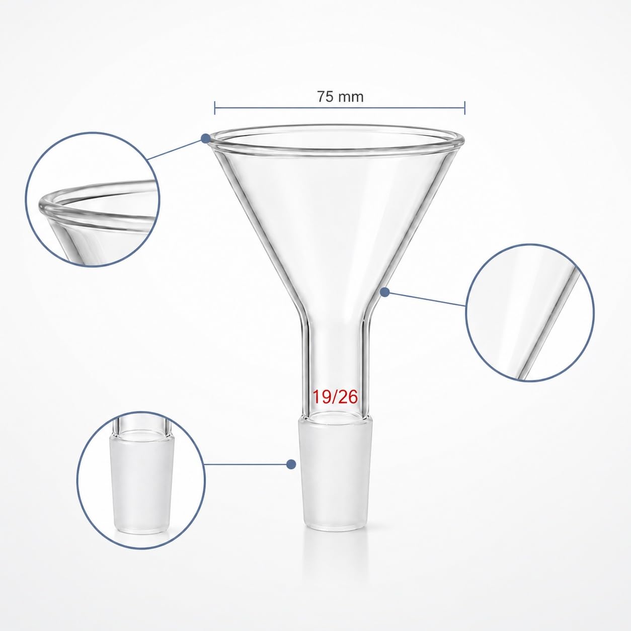 Embudo Filtración 60 Grados Vidrio Borosilicato Junta Esmerilada-180mm 34/35#