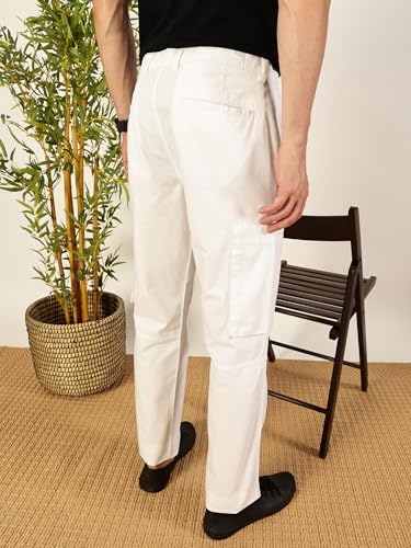 Image of Thomas Scott Men's | Solid | Light Weight | Breathable Fabric | 2 Zipper Pockets | Mid Rise | Regular Fit | Cotton Blend | Button Waist | Chino Trouser | Pants