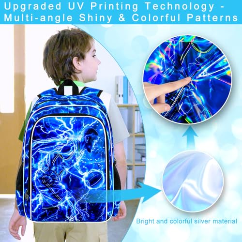 Image of 17 inch Basketball Backpack for Boy, 3Pcs Lightning Bookbag for Elementary Preschool Kindergarten, Kids School Backpacks with Lunch Box (Blue)