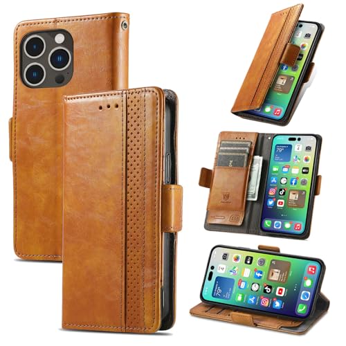 Étui portefeuille iPhone 15 Plus marron, protégez votre écran des rayures de clés