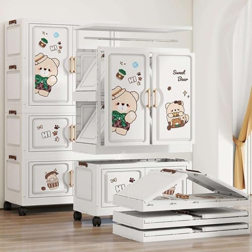 Image of Mevigo 3-Door Plastic Wardrobe for Kids| Almirah and Wardrobe for Baby Clothes| Modular Storage Cabinet with Wheel Organizer for Cupboard Rack for Clothes /Shoes /Books /Toy -Bear-K70212