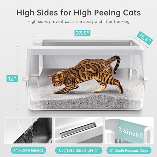 Image of WoofiGo Stainless Steel Cat Litter Box with Lid, XL Metal Litter Box for Big Cats, Extra Large Litter Box with High Sides, Never Absorbs Odors, Non-Sticky, Easy Clean, Anti-Urine Leakage, with Scoop