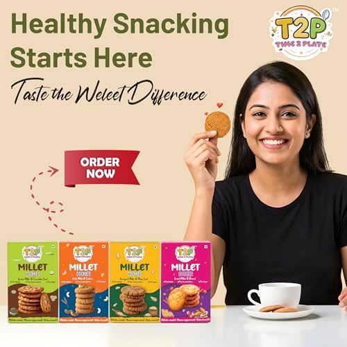 Image of T2P Healthy Millet Biscuits Combo (Pack of 4) - Made with Nutritious Millets & Nuts - High Protein, Low Carb & Fiber Rich Cookies - No Maida No Refined Sugar Breakfast & Snack Anytime