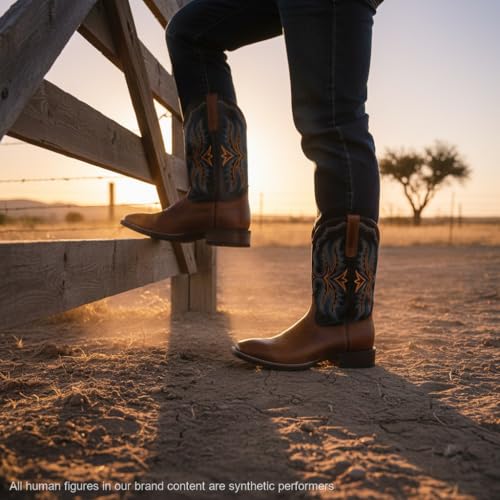 Image of SUREWAY Cowboy Boots For Men - Mens Square Toe Western Boot,Oil /Slip Resistant,Durable Fashionable Classic Pull on 10 Inch Boots Mid Calf Wellington Boots