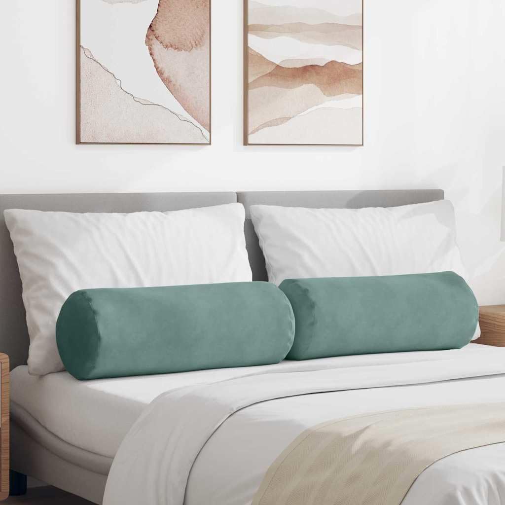 Traversin vert mer velours côtelé Ø25x70 cm lot de 2 coussins ergonomiques déhoussables