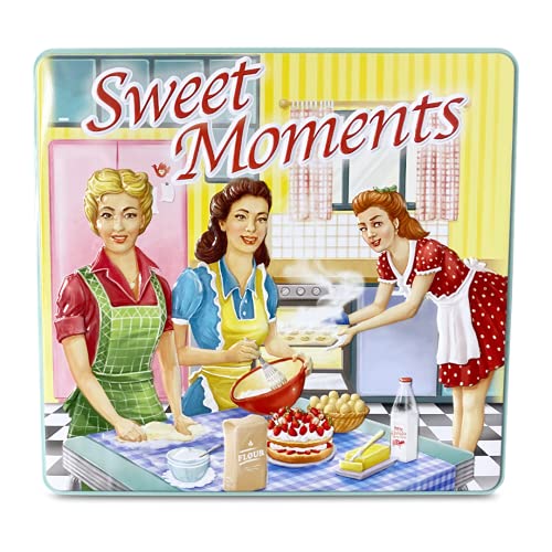 Boîte en métal rectangulaire avec l’inscription "Sweet Moments" design rétro Menthe Boîte à gâteaux déco, env. 23 x 21.5 x 4 cm Volume : 1,9 L Cover