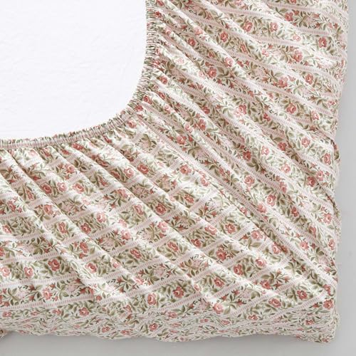 Image of Laura Ashley - Full Size Sheet Set, Crisp & Lightweight Cotton Percale Bedding with Fitted Sheet and Pillowcases, Floral Room Decor, Deep Pocket, College Dorm Room Essentials (Marta Stripe Pink)