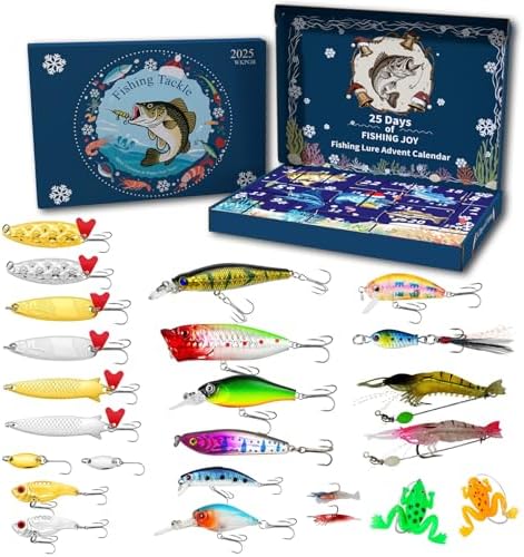 Fishing Advent Calendar 2025, 24 Days of Christmas Countdown with 24 Premium Fishing Lures, for Adult Men, Teen Boys, and Fishing Enthusiasts