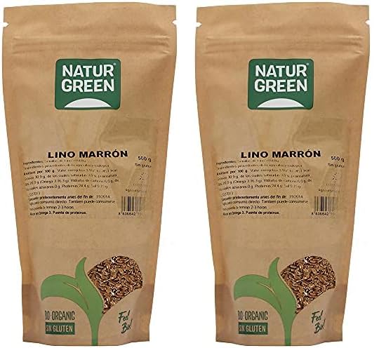 NaturGreen - Semillas de Lino, Lino Marrón Ecológico, Semilla Natural, Omega 3 y Estrógenos débiles, Fuente de Fibra, Apto para Veganos - 500g (Paquete de 2)