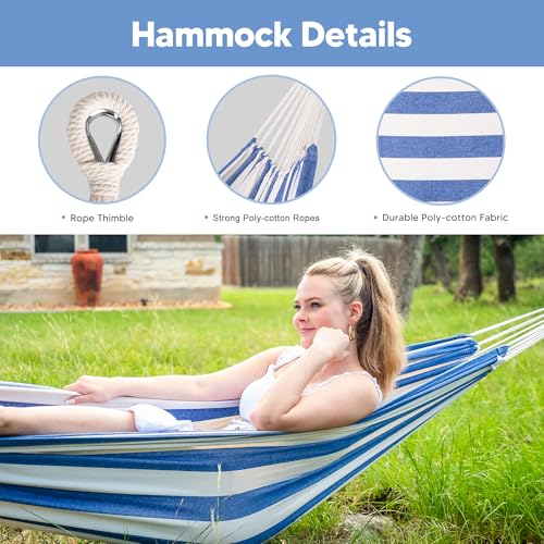 Image of SUNCREAT Backyard Hammock with Frame, Hammock Frames for Outside, 475 lbs Capacity, Blue & White Stripes