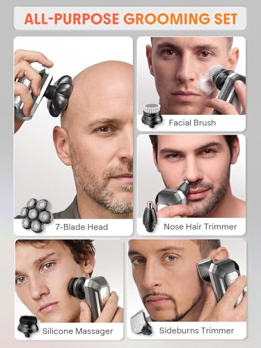 Head Shavers for Bald Men, 7D Detachable Floating Blades Electric Razor, 5-in-1 Grooming Kit, Beard Trimmer, Nose Hair Trimmer, LED Display, Wet Dry Shaver, Gifts for Men, 800mAh Large Battery — view 2