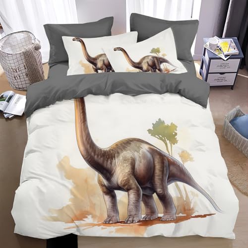 Ropa De Cama con Diseño De Dinosaurio, Suave Y Acogedora Microfibra, 3D Animal Cama para con Cremallera, 1 Funda Nórdica Y 2 Fundas De Almohada De 50 X 75 Cm