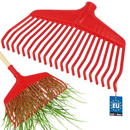 KOTARBAU® Laubrechen Kunststoff - 38 cm - ohne Stiel - Extra-Click - Heurechen - Laubharke - Rechen für Herbstlaub & Heckenschnitt - Gartenrechen - Kunststoff - Rot