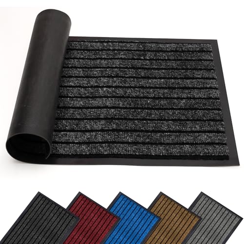 AMEHA Door Mat Indoor & Outdoor Black 40x60 Cm Heavy Duty Rubber Door Mats Dirt Trapper Non Slip Washable Barrier Floor Mat Entrance Rug Shoes Scraper Super Absorbent Front Doormats