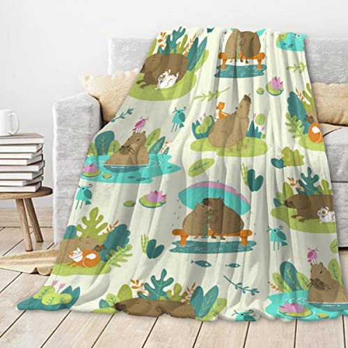 Cute Cabybara Flannel Blanket | Capybara Lovers Home Decor | Plush Cozy Warm Animal Blanket for Bed Living Room | Capybara Lovers Gifts for Halloween Christmas Birthday Gifts | 90
