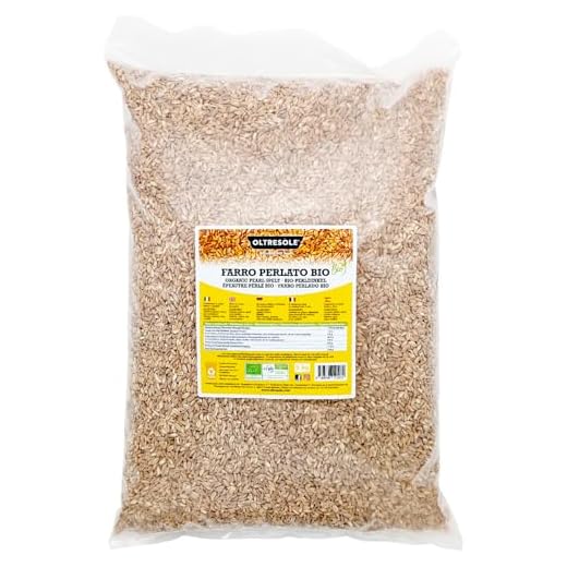 Oltresole, Farro Perlato Italiano Biologico 5 Kg, Cereale Bio Ricco di Fibre e Proteine, Prodotto in Italia, Ideale per Prodotti da Forno Dolci e Salati, Formato Convenienza
