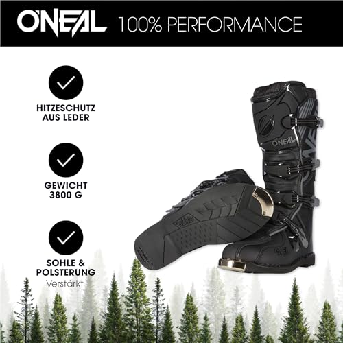 O'NEAL Motocross Stiefel TRIBUTE Boot I MX Enduro I Stabile Motorradschuhe Herren & Damen mit Sohlenschutz I Motorradstiefel ergonomisch I Schwarz I Größe 45/11