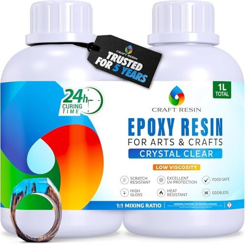 Craft Resin 1L Epoxidharz Set - Transparent Epoxid Harz Harz Gießen & Härter für Kunstwerke Gießharz DIY Holz Untersetzer & Gießformen Lebensmittelsicheres - Hitze- & UV-Beständig