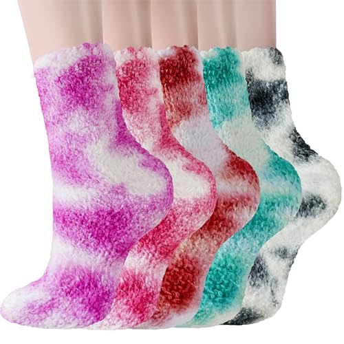 Christmas Stocking Stuffers for Women, Tie Dye Fuzzy Socks Cozy Warm Soft Fluffy Socks, Christmas Gifts for Teen Girls Trendy Stuff