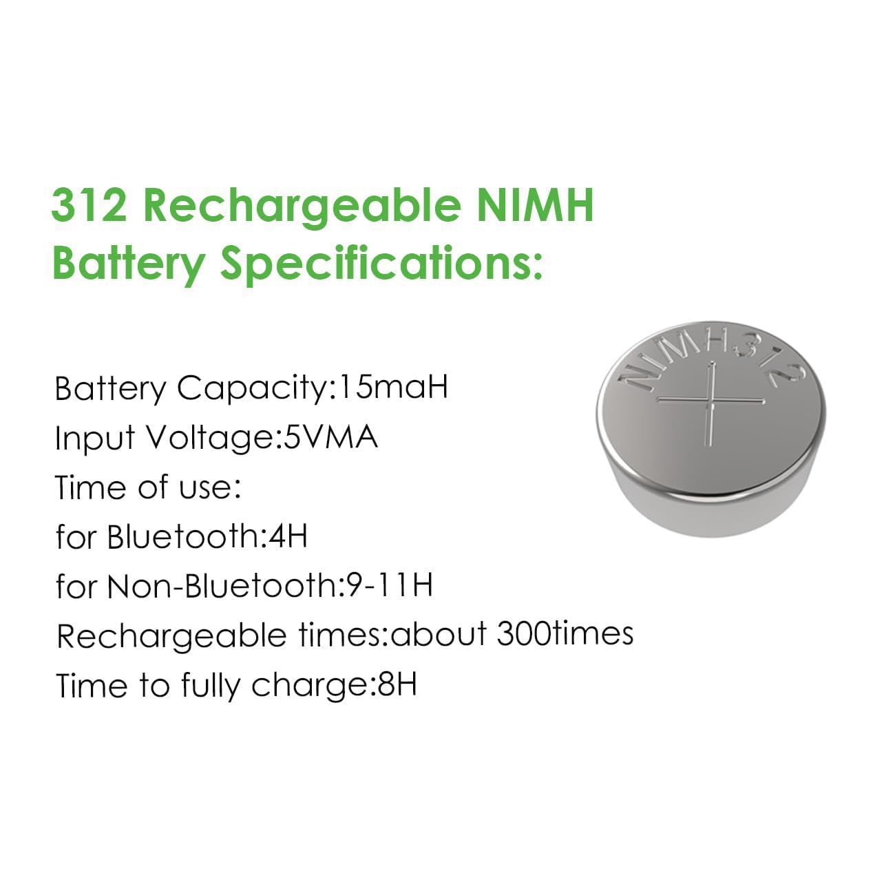 Wokyo 4 batterie ricaricabili per apparecchi acustici 312, dimensioni pulsante 312, batterie ricaricabili per amplificatori per apparecchi acustici, devono essere utilizzate nella scatola di ricarica