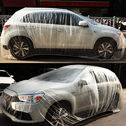Image of Tallew 18 Pcs Universal Plastic Car Cover 12. 5 x 21. 7ft Disposable Waterproof Full Exterior Cover with Elastic Band for Automobiles Sedan Outdoor Snow Rain Weather