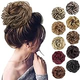 MORICA 1PCS Messy Hair Bun Hair Scrunchies Extension Curly Wavy Messy Synthetic Chignon for Women (12/24#(Light Golden Brown & Pale Golden Blonde Mixed))