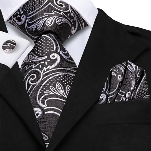 Image of Hi-Tie Men's Tie Lapel Pin Set Pocket Square Cufflinks Formal Woven Silk Tie Sets Wedding Party