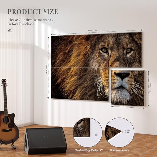 Image of JBER 6 Pack Art Acoustic Panels 72 inch x 48 inch, Soundproof Wall Art, Lion