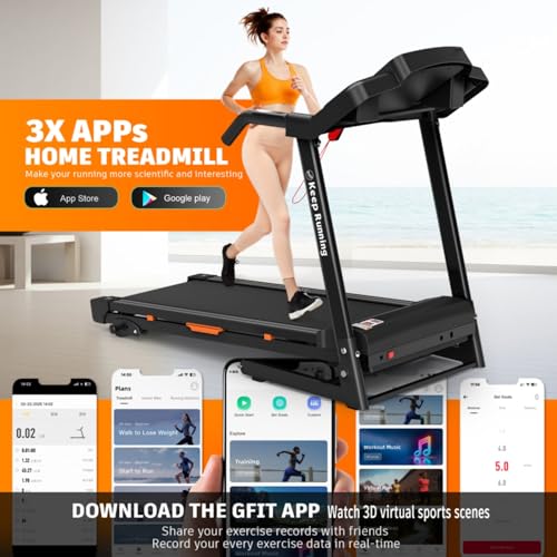 Image of Foldable Treadmill with Incline for Home, 3.5HP Electric Folding Treadmill, 330lbs Capacity, 0.5-8.5MPH, 12 Programs, Pulse Monitor, APP Control, Compact Running Machine for Home Office