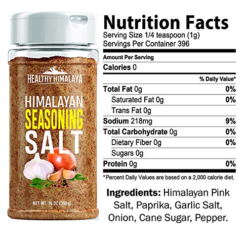 Himalayan Seasoning Salt with Pepper, Garlic, and Onion – Natural Himalayan Pink Salt for Grilling, Cooking, and Finishing – 14 oz Shaker, Healthy Himalaya