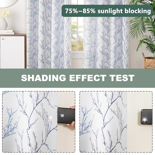 Image of MYSKY HOME Living Room Curtains 95 inches Long Thermal Insulated Room Darkening Curtains for Sliding Door Patio Leaf Pattern Grommet Drapes for Bedroom, Blue, 2 Pieces