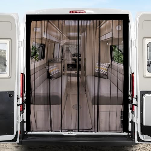 ZATOOTO Van Bug Screen Curtains Magnetic Rear Door Fly Screen RV Door Bug Net for Camping, Center Magstripe Closure Universal for Mercedes Sprinter Ford Transit Motorhome Campervans, 83