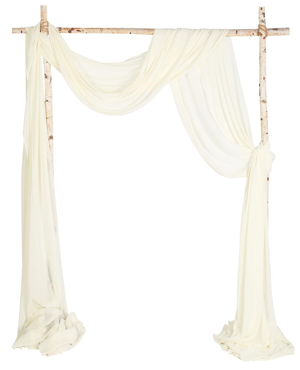 Cytdkve 2 Panels 30Ft Chiffon Wedding Arch Drapes Draping Fabric for Wedding Ceremony Party Reception Backdrop (Ivory & Ivory)