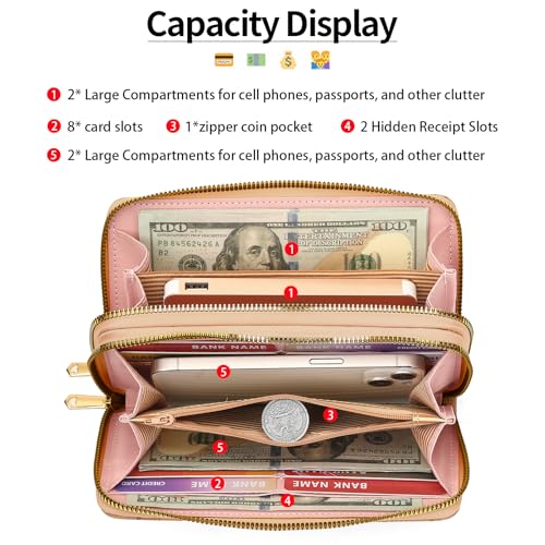 Image of RNIEGA Wallets for Women RFID Blocking Leather Women's Wallet Large Capacity Double Zip Wristlet Clutch | Credit Card Holder Ladies Phone Purse