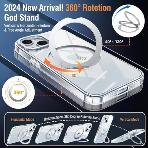 Image of Enflamo Hard Clear Rotaing Stand Shockproof Transpareant Magnatic Case Cover for iPhone 15 /14 | Ultra Hybrid Camera Bump Protection