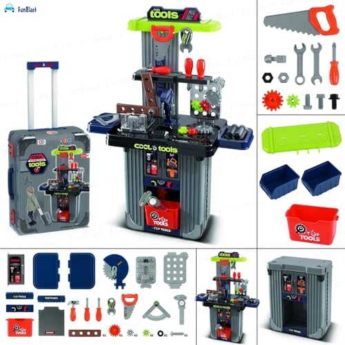 Image of FunBlast Kids 2 in 1 Tool Kit Suitcase with Workbench - Pretend Play Tool Set for Boys, Portable Engineer Toy with Tools, DIY Construction Playset Gift for Kids 3-8 Years (Big-42 Pcs)