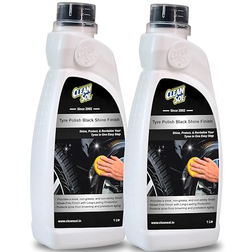 Image of Cleansol Tyre Polish Liquid for Car, Bike, Scooter & All Vehicles | High Gloss Black Shine Spray | Long-Lasting Water-Resistant Formula | 2 litre (Pack of 2)