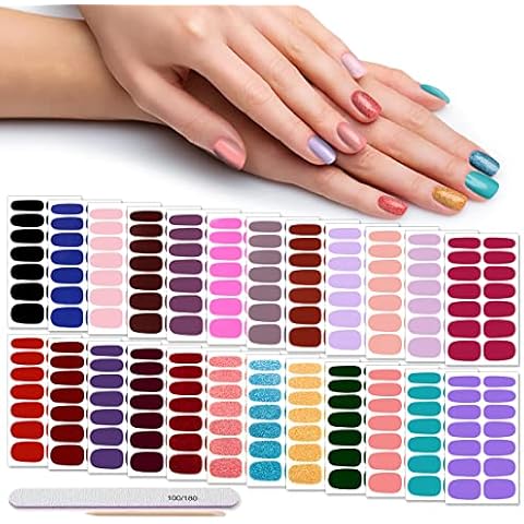 Nail Polish Strips, DANNEASY 24 Sheets Self Adhesive Nail Wraps Solid Color Nail Sticker Polish Manicure Kit with 1pc Nail File + Wood Cuticle Stick Cover