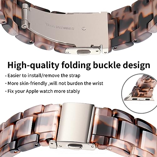 Image of Bestig Resin Band Compatible with Apple Watch Bands for Women 40mm 38mm 41mm 42mm(Series 11 10), Lightweight Waterproof Strap for iWatch Series 10 9 8 7 6 5 4 3 2 1 SE Men(Black Agate /Starlight)