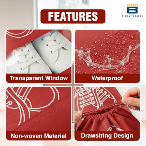 Image of Btag Shoe Bag for Travel & Storage | Water-Resistant Shoe Organizer for Men & Women | Portable, Foldable Shoe Cover for Luggage & Closet | Travel Accessories for Footwear Protection (Red,Pack of 12)