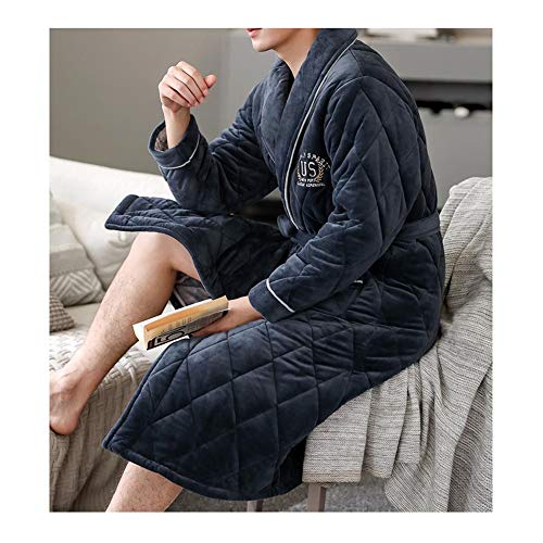 WYH Robe Shower Men's Big Tall Full Length Long Bathrobe House Coat Pajamas Cotton Coralline Plush Shawl Robe Sleeping Bathrobe Gowns (Color : Blue2, Size : Large)4