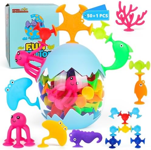 50 Pieces Suction Bath Toys for Kids Age 3+, Baby Silicone Ocean ...