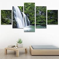 SIGNWIN 5 Panel Canvas Wall Art Forest Waterfalls for Home Decorations Ready to Hang - 60