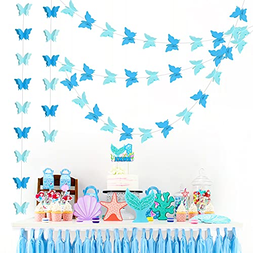 Image of 5 Pieces 3D Blue Butterfly Paper Garland Hanging Decorative Banner for Home Ceiling Decor Birthday Party Baby Shower Wedding Theme Showcase Decoration Supplies Total 393 Inch Length